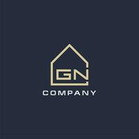 inicial letra gn real inmuebles logo con sencillo techo estilo diseño ideas vector