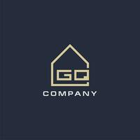 inicial letra gq real inmuebles logo con sencillo techo estilo diseño ideas vector