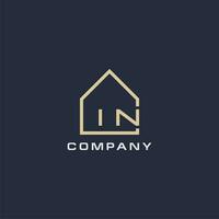 Initial letter IN real estate logo with simple roof style design ideas vector