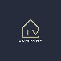inicial letra iv real inmuebles logo con sencillo techo estilo diseño ideas vector