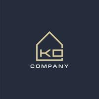 inicial letra ko real inmuebles logo con sencillo techo estilo diseño ideas vector