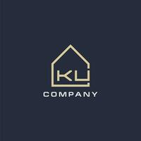 Initial letter KU real estate logo with simple roof style design ideas vector