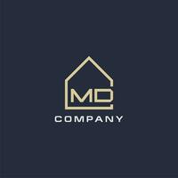 Initial letter MD real estate logo with simple roof style design ideas vector