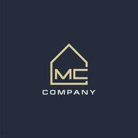 inicial letra mc real inmuebles logo con sencillo techo estilo diseño ideas vector