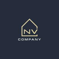 Initial letter NV real estate logo with simple roof style design ideas vector