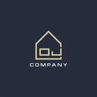 Initial letter OJ real estate logo with simple roof style design ideas vector