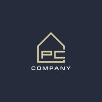 Initial letter PC real estate logo with simple roof style design ideas vector