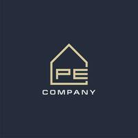 Initial letter PE real estate logo with simple roof style design ideas vector