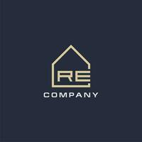 Initial letter RE real estate logo with simple roof style design ideas vector