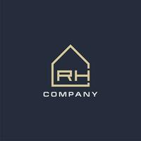 inicial letra rh real inmuebles logo con sencillo techo estilo diseño ideas vector