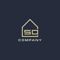 Initial letter SO real estate logo with simple roof style design ideas vector