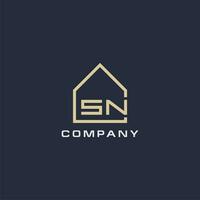 Initial letter SN real estate logo with simple roof style design ideas vector