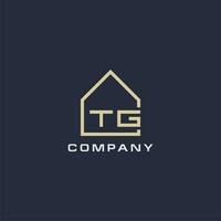 inicial letra tg real inmuebles logo con sencillo techo estilo diseño ideas vector