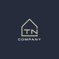 Initial letter TN real estate logo with simple roof style design ideas vector