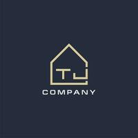 Initial letter TJ real estate logo with simple roof style design ideas vector