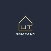 Initial letter UT real estate logo with simple roof style design ideas vector