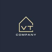 Initial letter VT real estate logo with simple roof style design ideas vector
