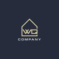 inicial letra wq real inmuebles logo con sencillo techo estilo diseño ideas vector
