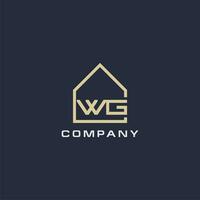 inicial letra wg real inmuebles logo con sencillo techo estilo diseño ideas vector