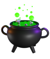 3d render of cauldron with boiled magic green potion. Halloween celebration concept. Isolated element png