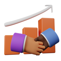 3d render Handshaking partnership with Growth chart and arrow png
