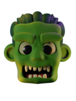 3d render of green zombie head with open mouth. Halloween celebration concept. Isolated element png