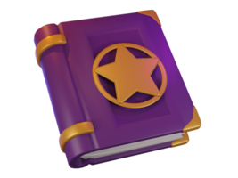 3d hacer de púrpura magia hechizos libro con oro cubrir y estrella. Víspera de Todos los Santos celebracion concepto. aislado elemento png