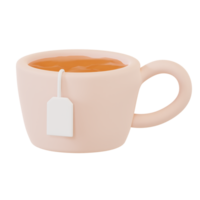 3D Render Illustration of Pink Tea Mug with tea bug in Cartoon Style. Cozy Autumn Concept png