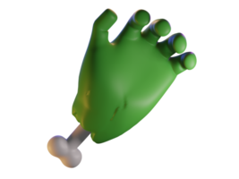 3d render of green zombie hand with bone. Halloween celebration concept. Isolated element png