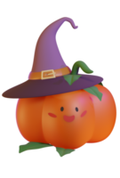 3d machen von süß Orange Kürbis mit Gesicht und Hexe Magie Hut. Halloween Feier Konzept. isoliert Element png