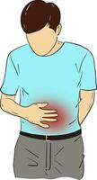 hand drawn cartoon illustration of a man hold belly and suffering from stomach ache and diarrhea vector