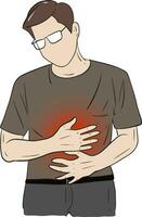 hand drawn cartoon illustration of a man with gastritis vector