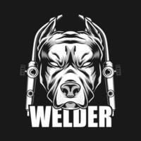 Pitbull welder vector drawing, black and white