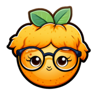 oranje fruit grappig sticker met bril png