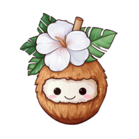 Cute Coconut Sticker with a straw png