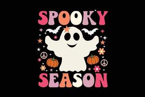Spooky Season Funny Retro Groovy Halloween T-Shirt Design vector