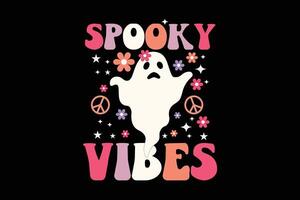 Spooky Vibes Funny Retro Groovy Halloween T-Shirt Design vector