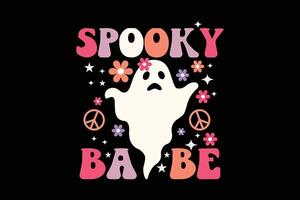 Spooky babe Funny Retro Groovy Halloween T-Shirt Design vector