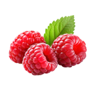 Ripe red raspberry with leaf, created with Generative AI png