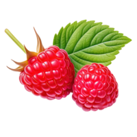 Ripe red raspberry with leaf, created with Generative AI png