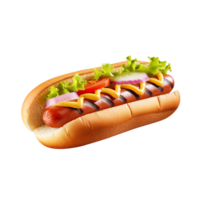 caliente perro con mostaza y salsa de tomate, creado con generativo ai png