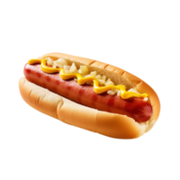 caliente perro con mostaza y salsa de tomate, creado con generativo ai png