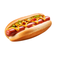 caliente perro con mostaza y salsa de tomate, creado con generativo ai png