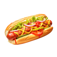 caliente perro con mostaza y salsa de tomate, creado con generativo ai png