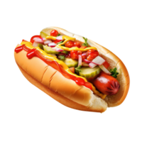 chaud chien avec moutarde et ketchup, établi avec génératif ai png