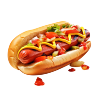 caliente perro con mostaza y salsa de tomate, creado con generativo ai png