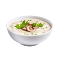 delicioso creme tigela do cogumelo sopa, criada com generativo ai png