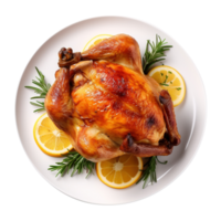 savoureux délicieux rôti entier poulet, établi avec génératif ai png