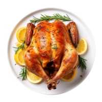 savoureux délicieux rôti entier poulet, établi avec génératif ai png