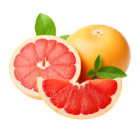 Delicious grapefruit with leaves slice, created with png